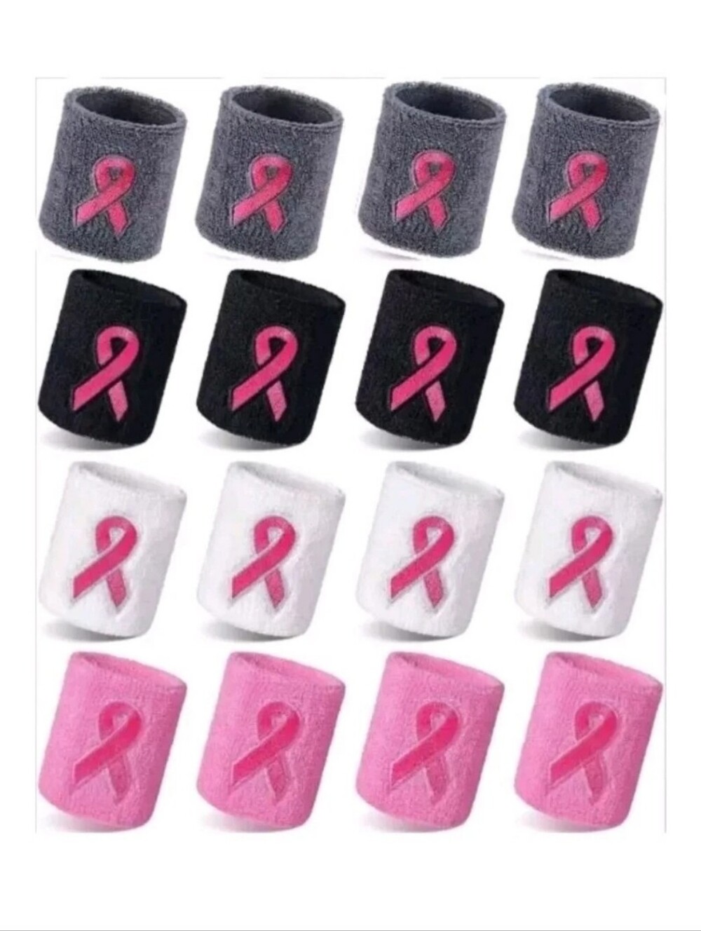 Pink Awareness Ribbon Wristbands Multicolor Sweatbands (32 Indivual - 16 Sets)